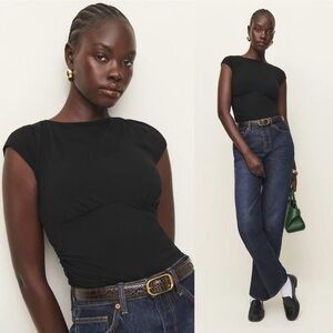 REFORMATION Madelyn Black Knit Top